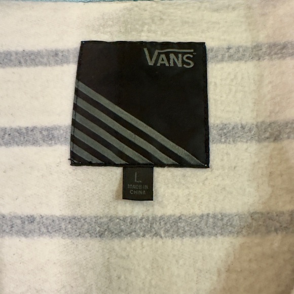 EUC Vans Off The Wall Womans Twee Grey Blue Stripes Button Down Jacket Size L - Picture 3 of 6